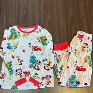 Disney Kids Christmas Pajama Set - White with Red and Green Accents Size 10-12